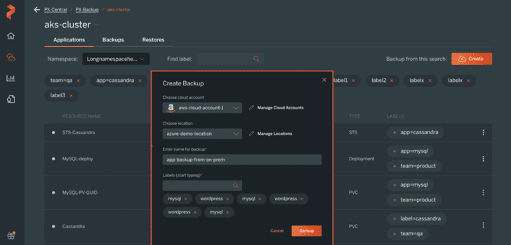 PX-Backup - create backup